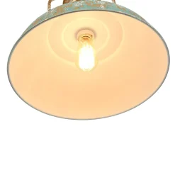 Industrial Farmhouse Distressed Teal Gold Metal Dome Pendant