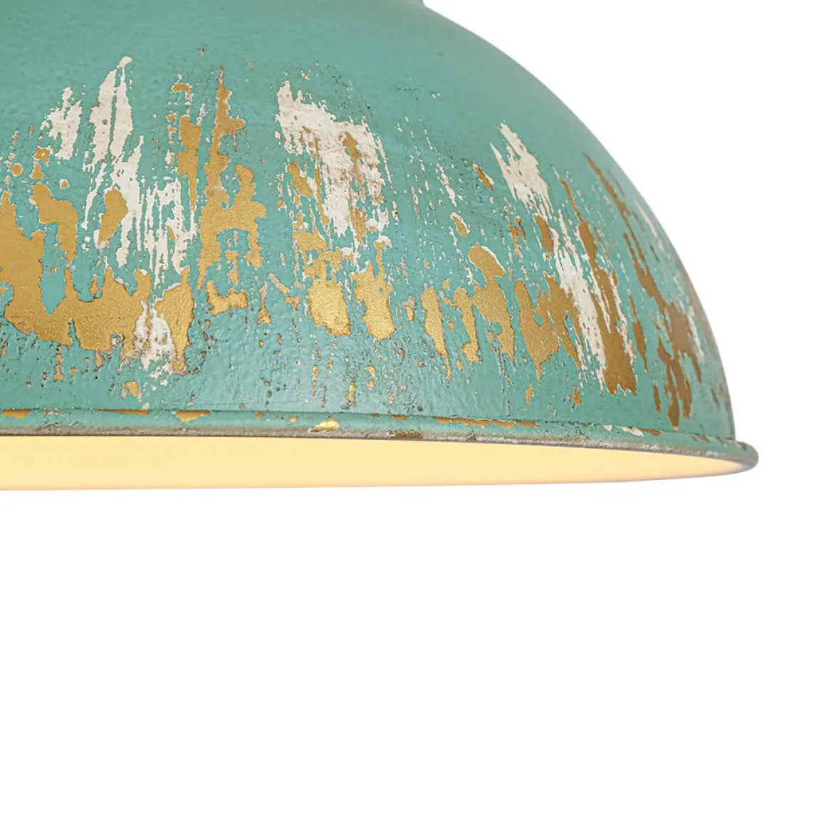 Industrial Farmhouse Distressed Teal Gold Metal Dome Pendant