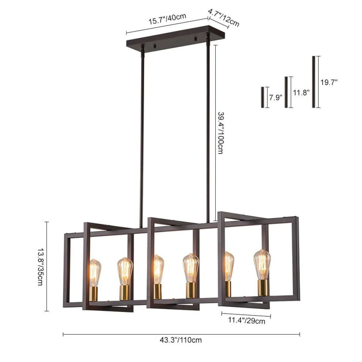 Industrial Farmhouse Rectangular Kitchen Island Pendant