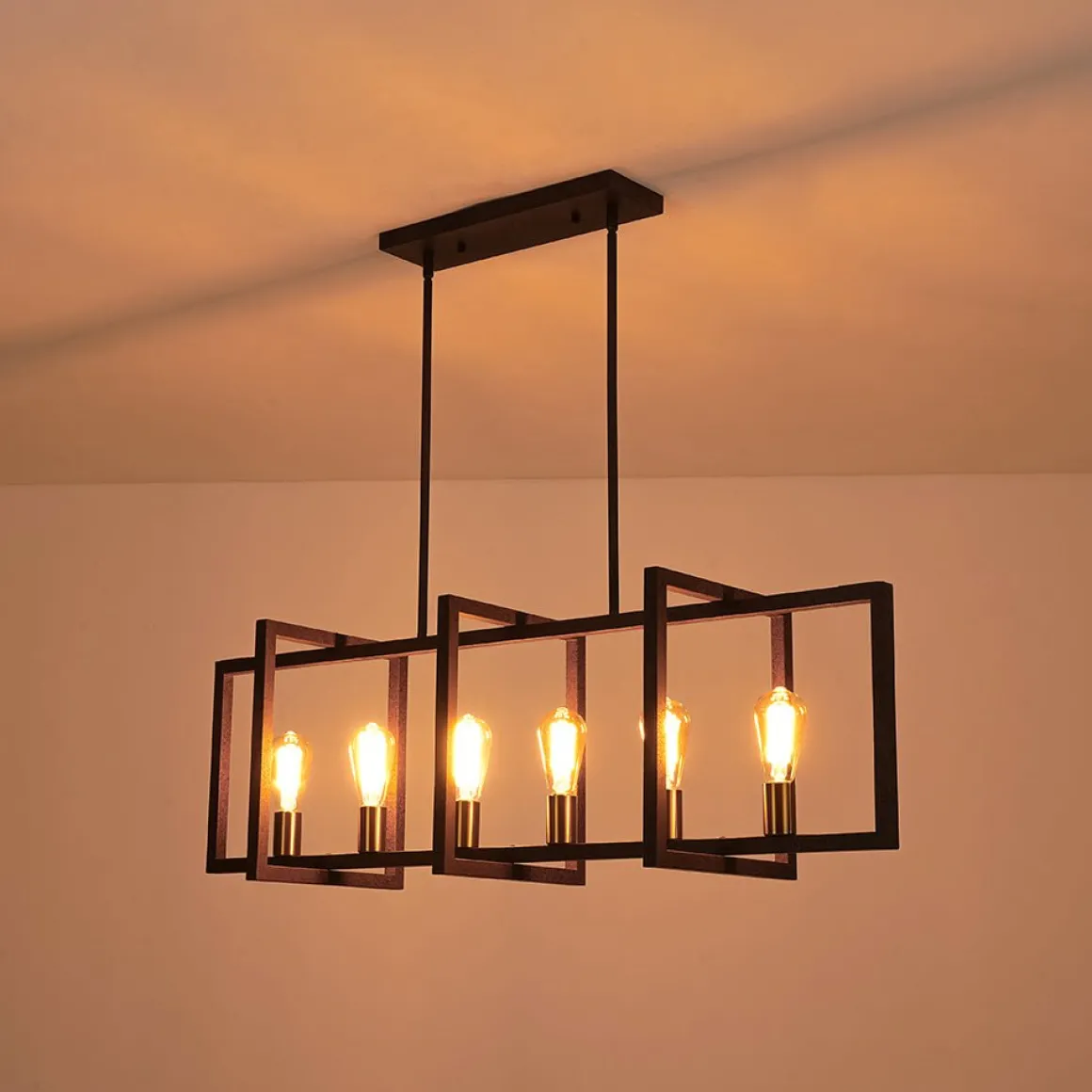 Industrial Farmhouse Rectangular Kitchen Island Pendant
