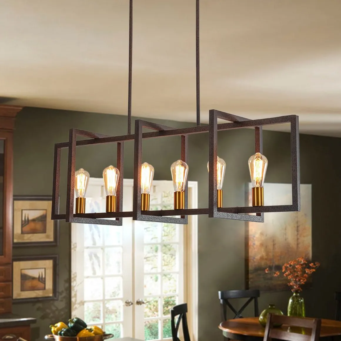 Industrial Farmhouse Rectangular Kitchen Island Pendant
