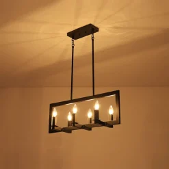 Industrial 6-Light Candle Style Black Rectangular Island Chandelier