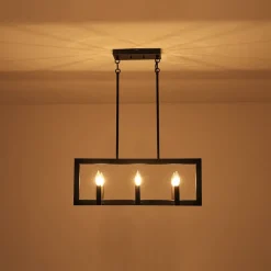 Industrial 6-Light Candle Style Black Rectangular Island Chandelier