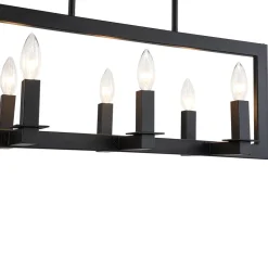 Industrial 6-Light Candle Style Black Rectangular Island Chandelier