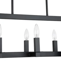 Industrial 6-Light Candle Style Black Rectangular Island Chandelier