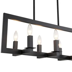 Industrial 6-Light Candle Style Black Rectangular Island Chandelier