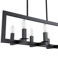 Industrial 6-Light Candle Style Black Rectangular Island Chandelier