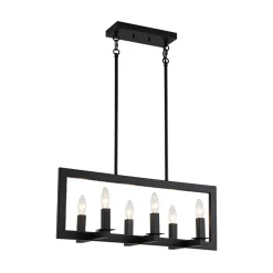 Industrial 6-Light Candle Style Black Rectangular Island Chandelier