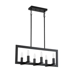 Industrial 6-Light Candle Style Black Rectangular Island Chandelier