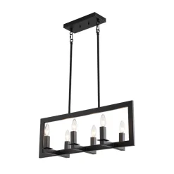 Industrial 6-Light Candle Style Black Rectangular Island Chandelier