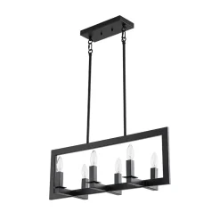 Industrial 6-Light Candle Style Black Rectangular Island Chandelier