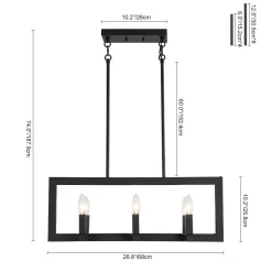 Industrial 6-Light Candle Style Black Rectangular Island Chandelier