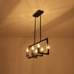 Industrial 6-Light Candle Style Black Rectangular Island Chandelier
