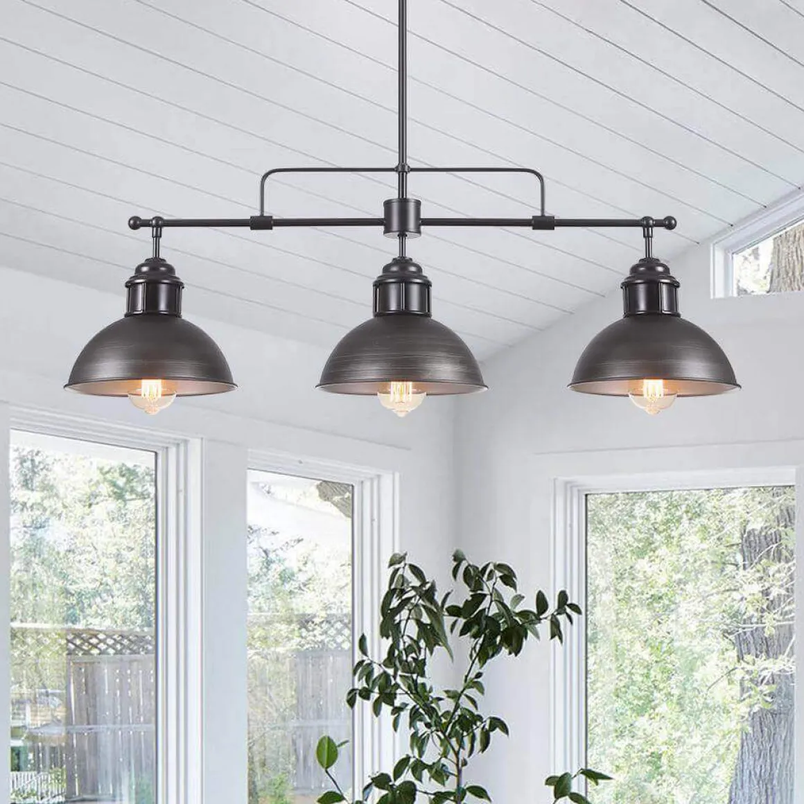 Industrial 3-light Island Pot Lid Dome Pendant