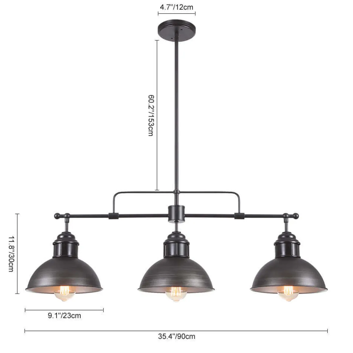 Industrial 3-light Island Pot Lid Dome Pendant