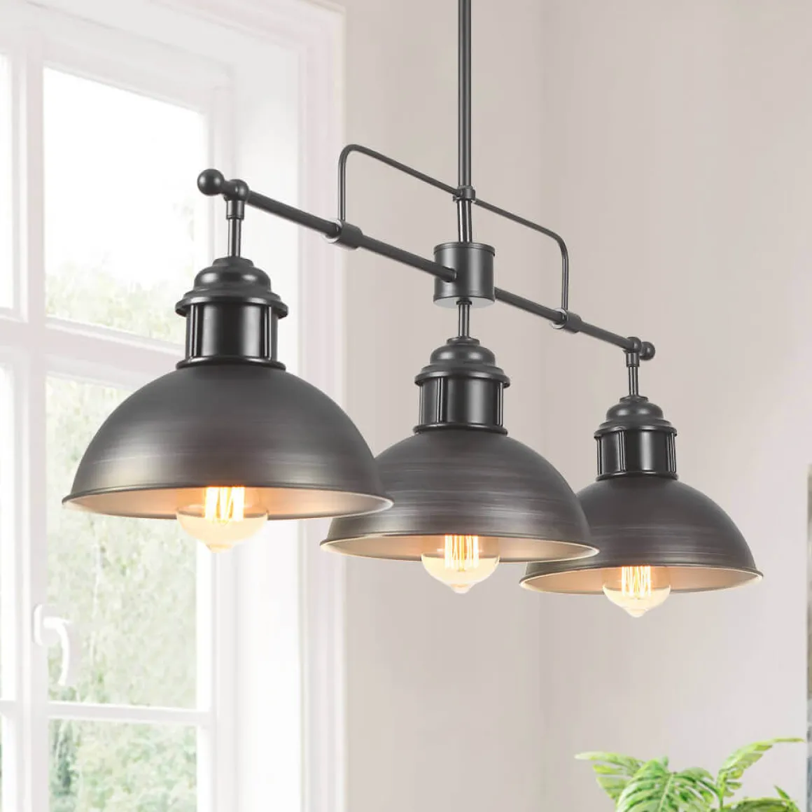 Industrial 3-light Island Pot Lid Dome Pendant