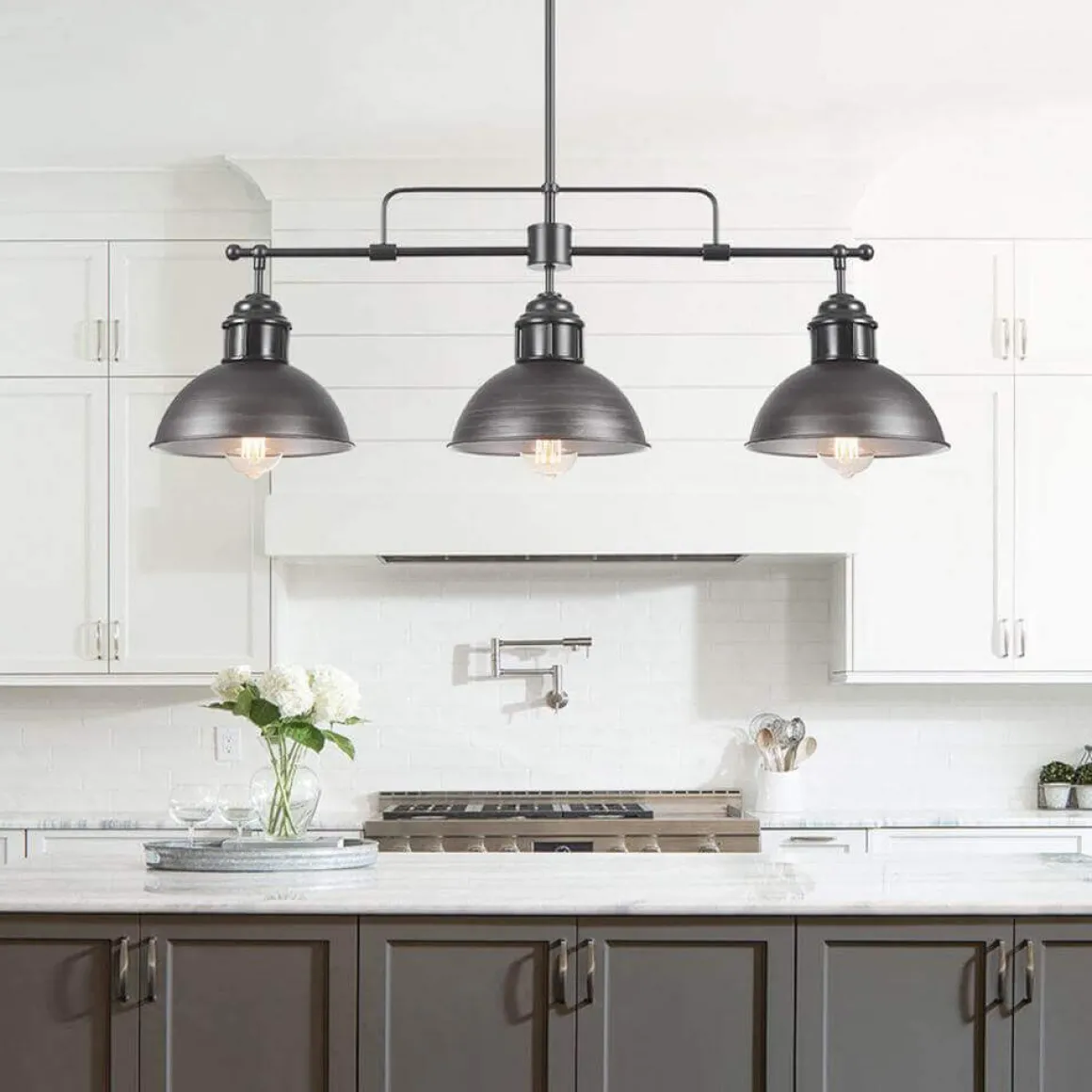 Industrial 3-light Island Pot Lid Dome Pendant