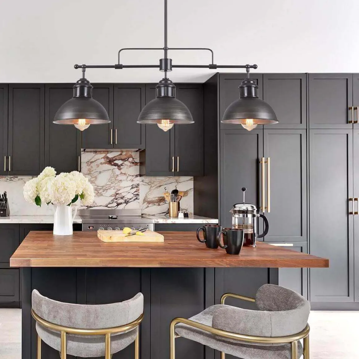 Industrial 3-light Island Pot Lid Dome Pendant