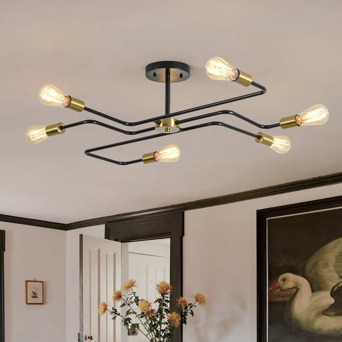 Industrial 6-Light Pipeline Sputnik Semi Flush Mount