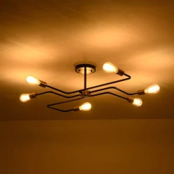 Industrial 6-Light Pipeline Sputnik Semi Flush Mount