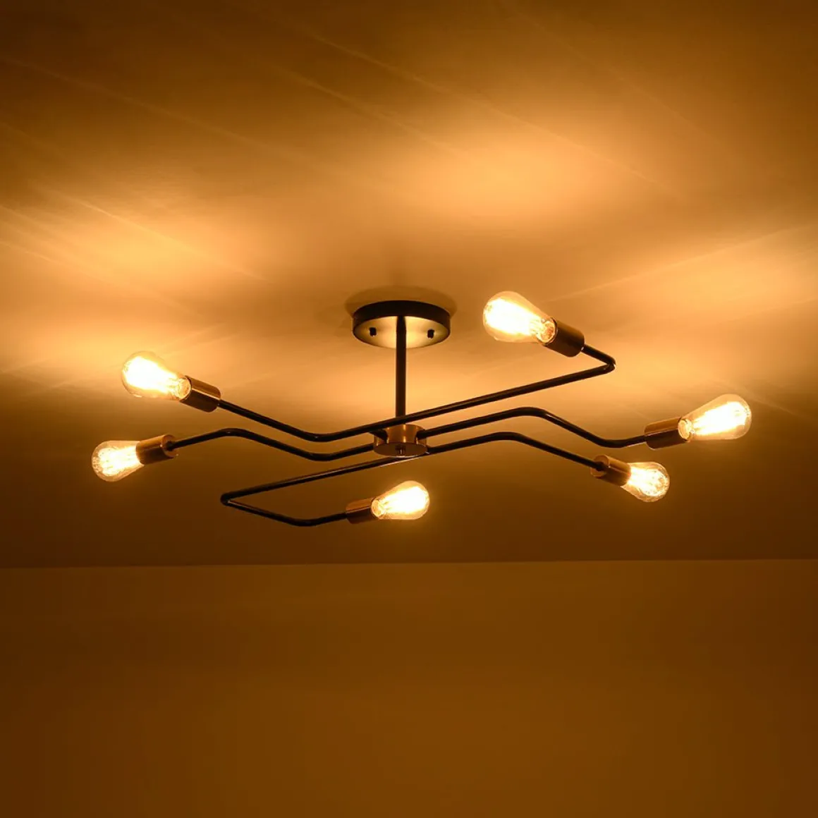 Industrial 6-Light Pipeline Sputnik Semi Flush Mount