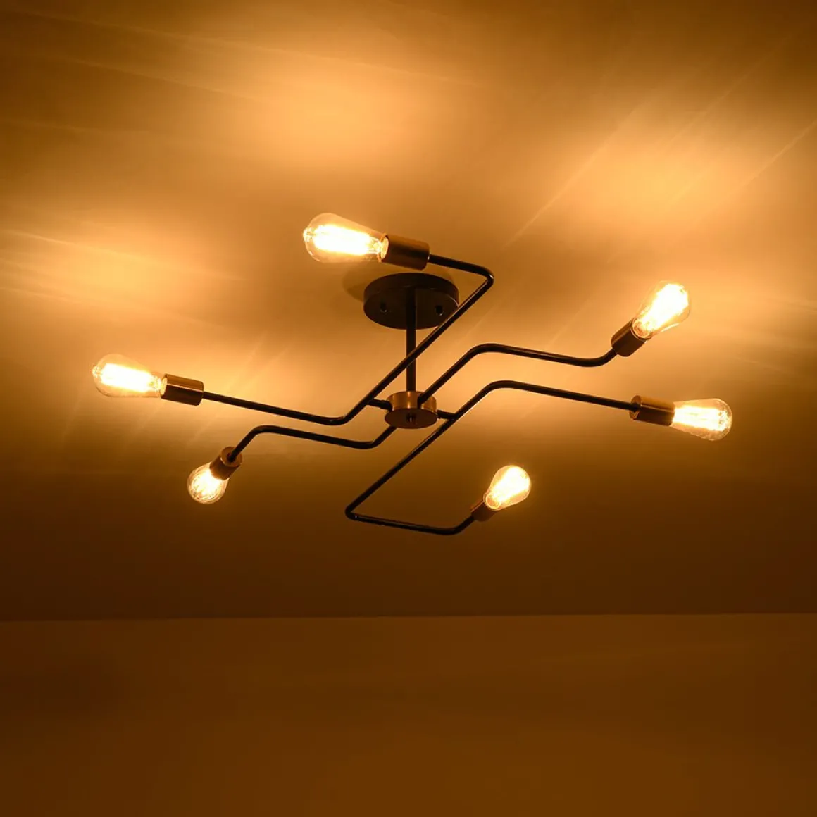 Industrial 6-Light Pipeline Sputnik Semi Flush Mount