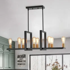 Industrial 8-Light Rectangular Kitchen Island Chandelier