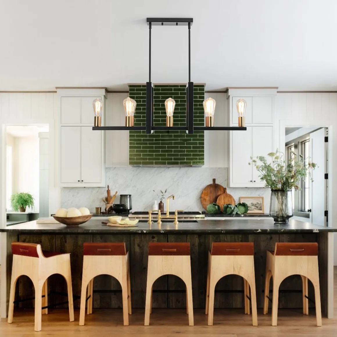 Industrial 8-Light Rectangular Kitchen Island Chandelier