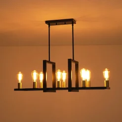 Industrial 8-Light Rectangular Kitchen Island Chandelier