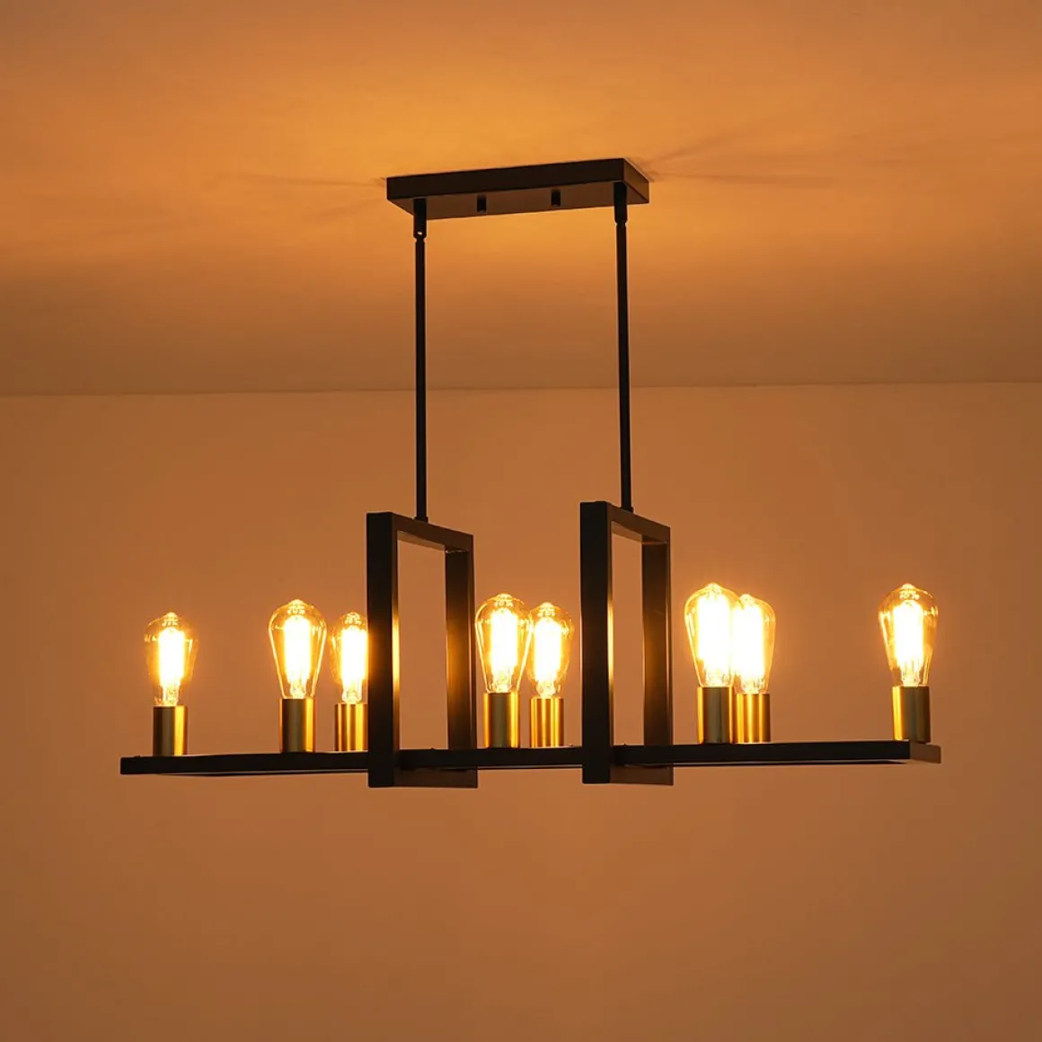 Industrial 8-Light Rectangular Kitchen Island Chandelier