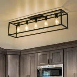 Industrial Minimalist Rectangle Cage Semi Flush Mount
