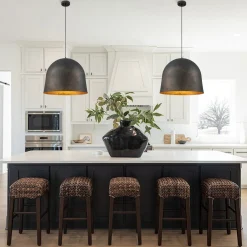 Industrial Oversized Iron Bell Dome Pendant Light Black Gold Powder