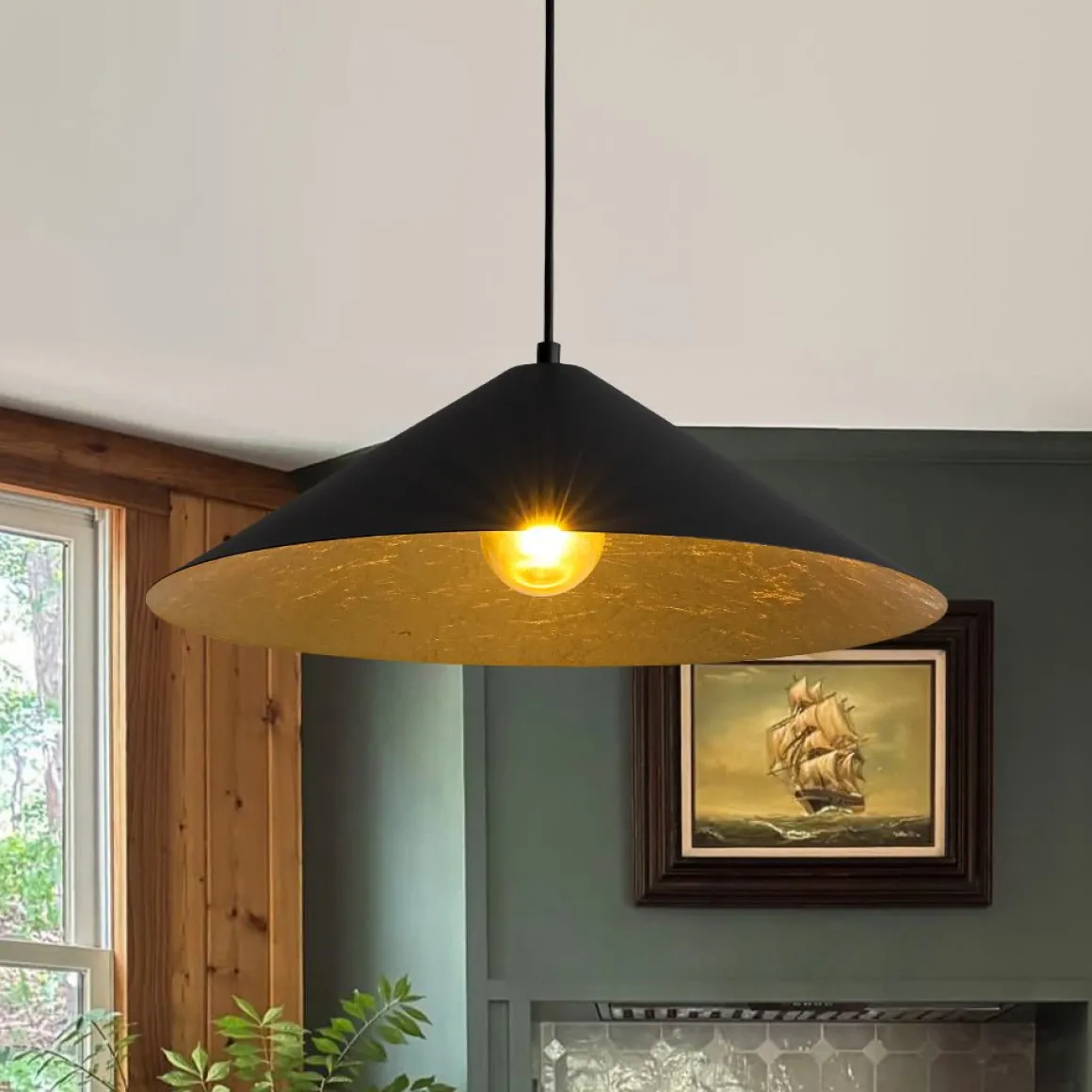 Industrial Oversized Iron Flat Cone Kitchen Pendant Light