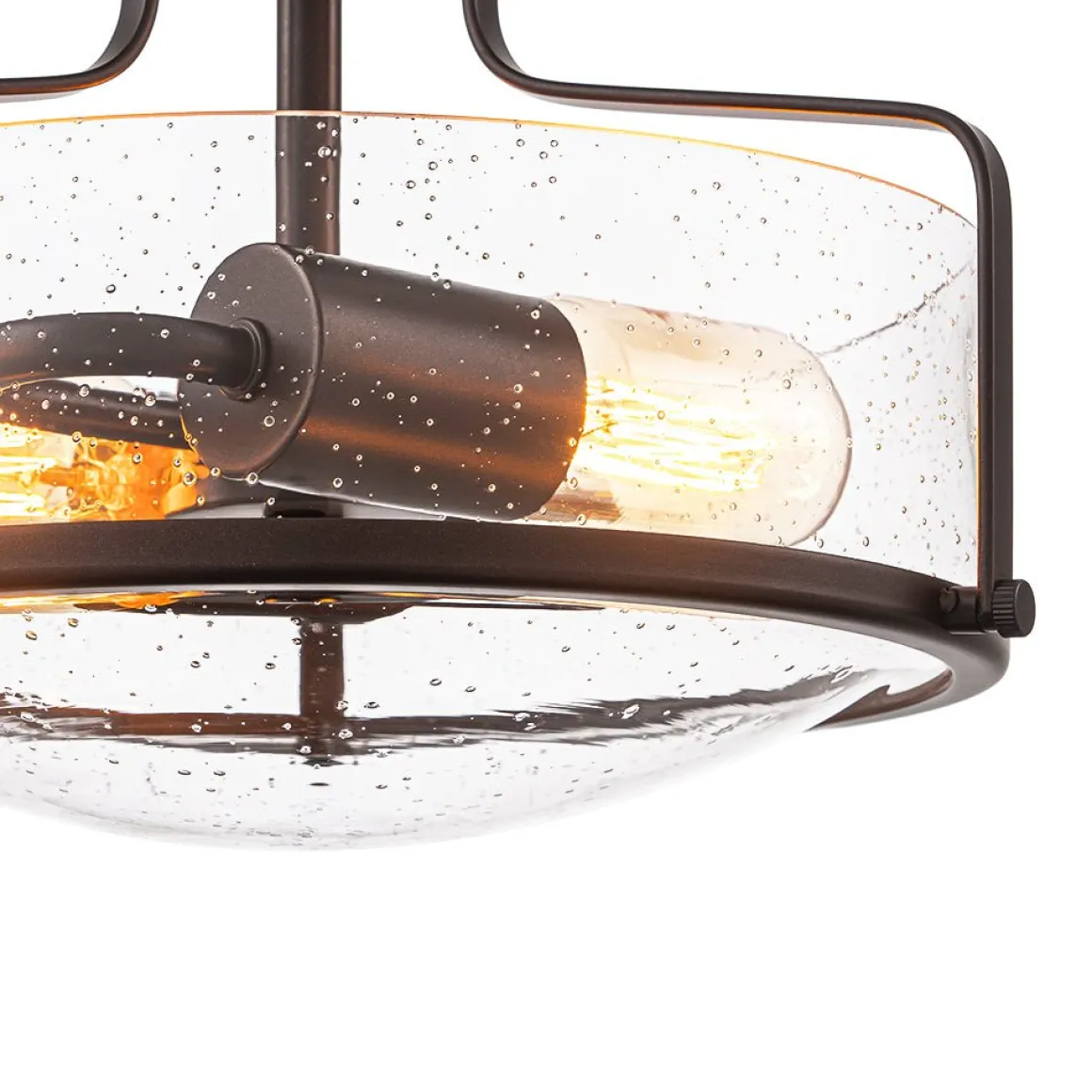 Industrial Round Seeded Glass Semi Flush Mount Light