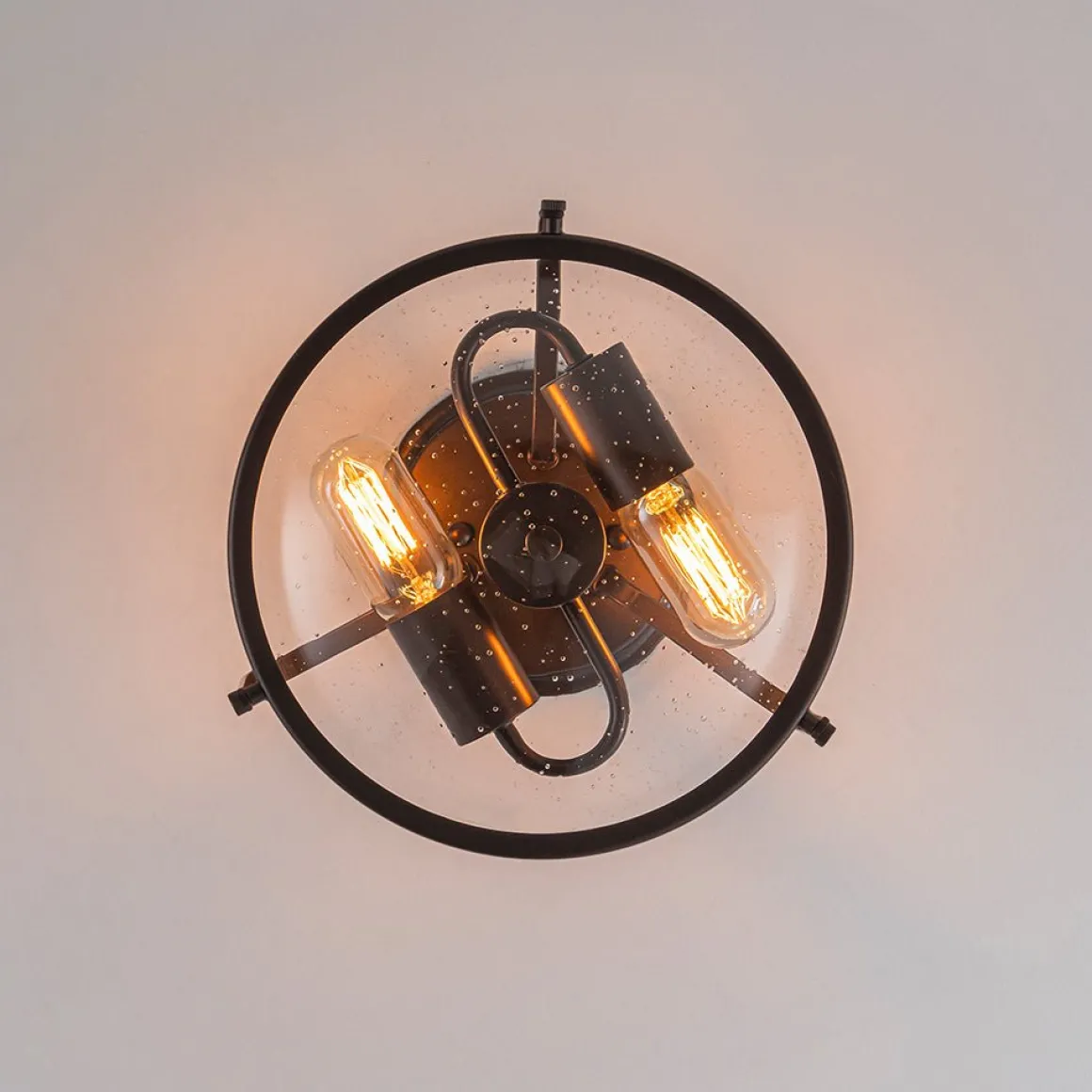 Industrial Round Seeded Glass Semi Flush Mount Light