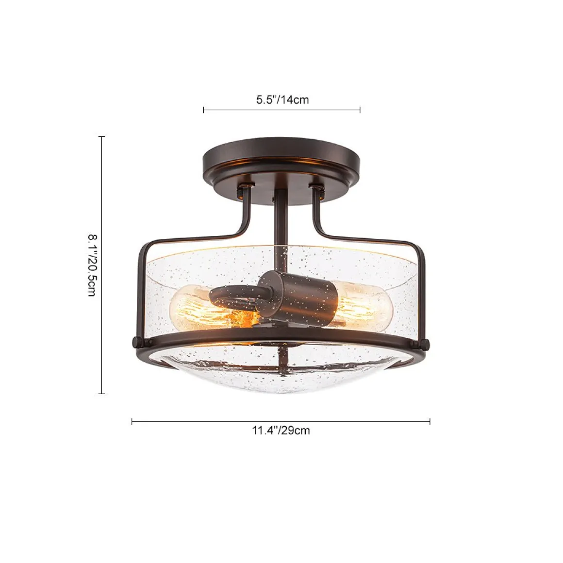 Industrial Round Seeded Glass Semi Flush Mount Light
