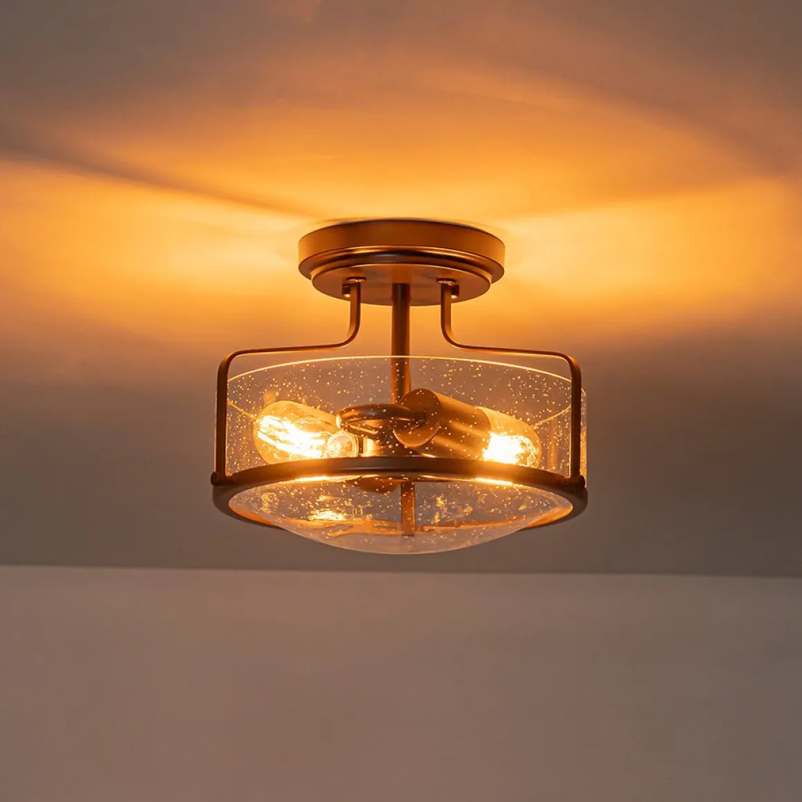 Industrial Round Seeded Glass Semi Flush Mount Light