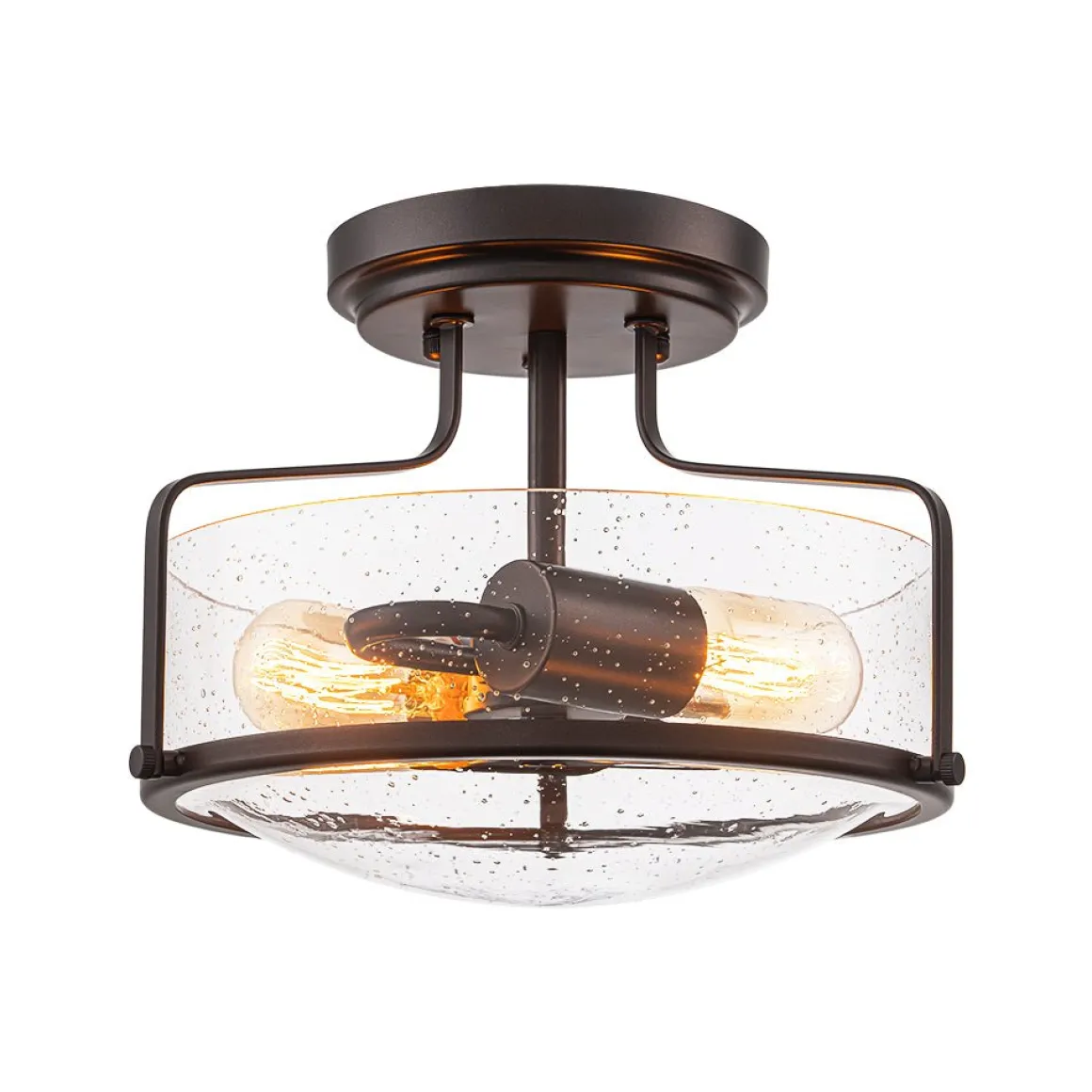 Industrial Round Seeded Glass Semi Flush Mount Light