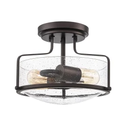 Industrial Round Seeded Glass Semi Flush Mount Light