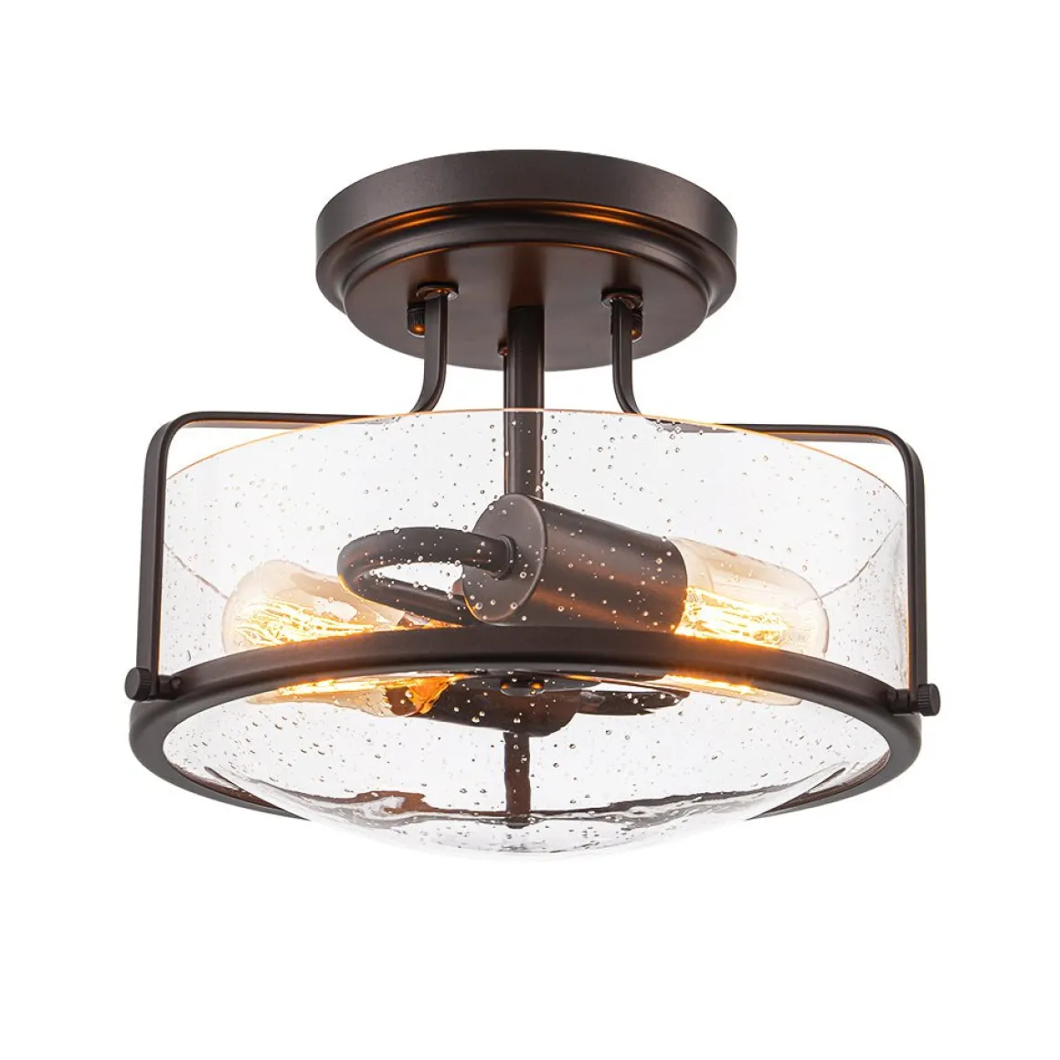 Industrial Round Seeded Glass Semi Flush Mount Light