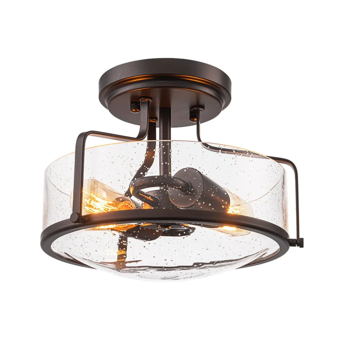 Industrial Round Seeded Glass Semi Flush Mount Light