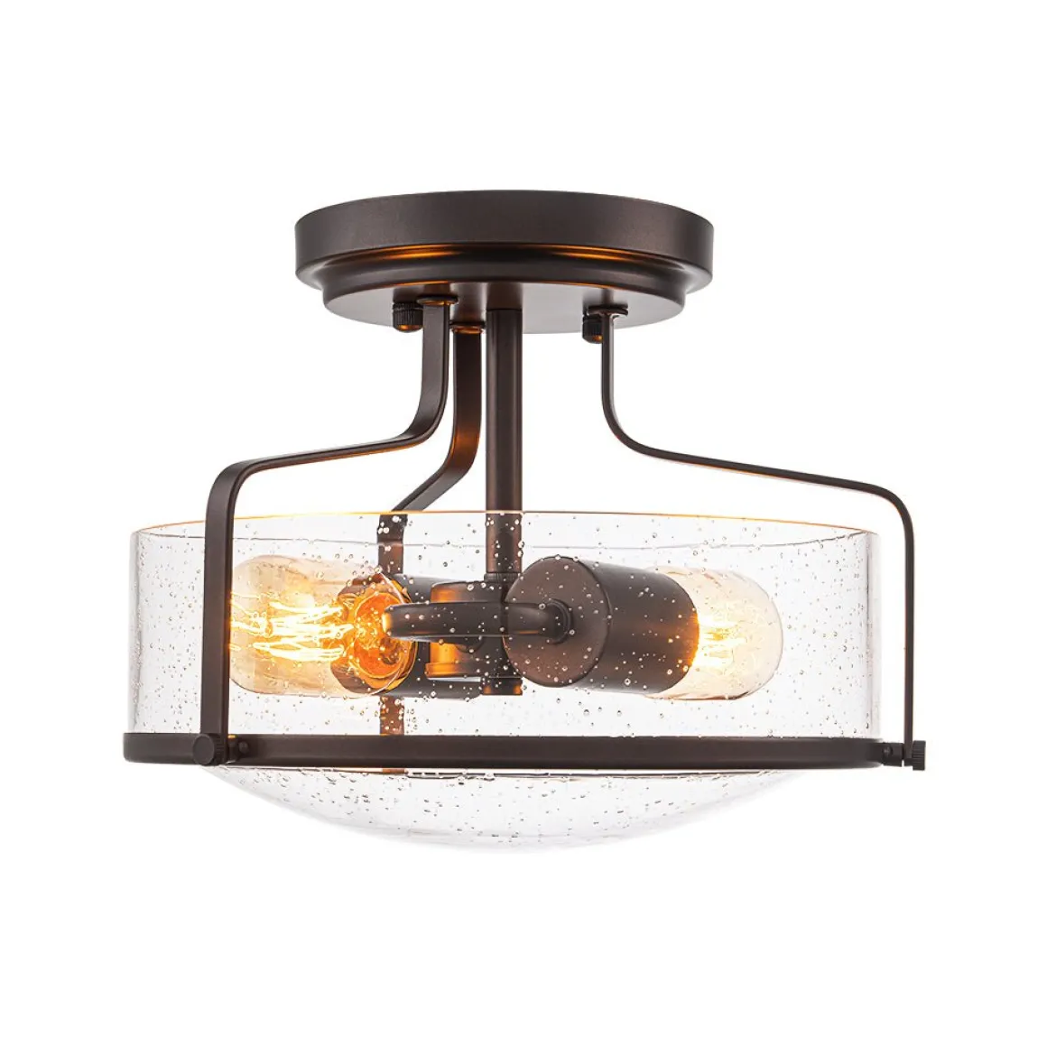 Industrial Round Seeded Glass Semi Flush Mount Light