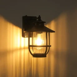 IP23 Black 1-Light Manor Wire Cage Outdoor Wall Sconce