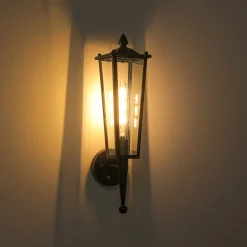 IP23 Black Manor 1-Light Lantern Outdoor Wall Sconce