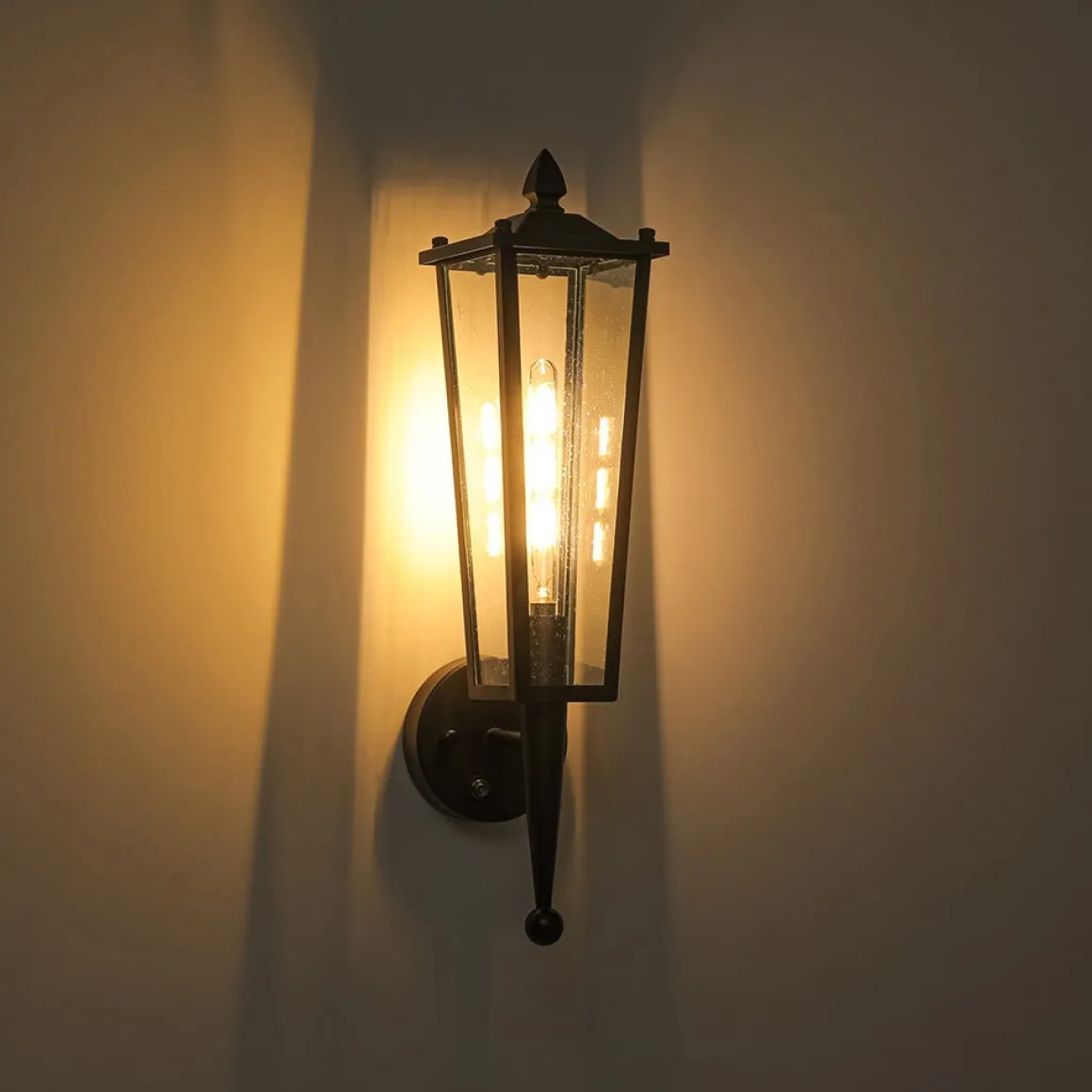 IP23 Black Manor 1-Light Lantern Outdoor Wall Sconce