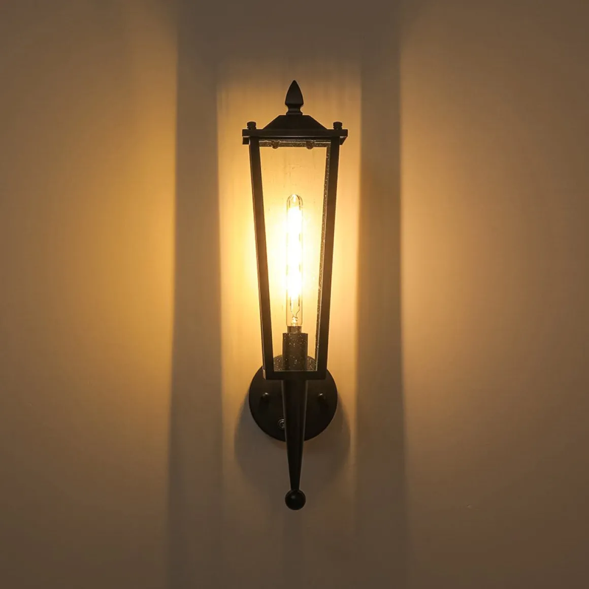 IP23 Black Manor 1-Light Lantern Outdoor Wall Sconce