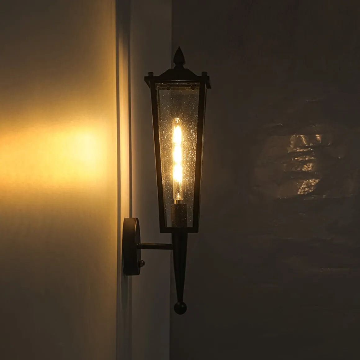 IP23 Black Manor 1-Light Lantern Outdoor Wall Sconce