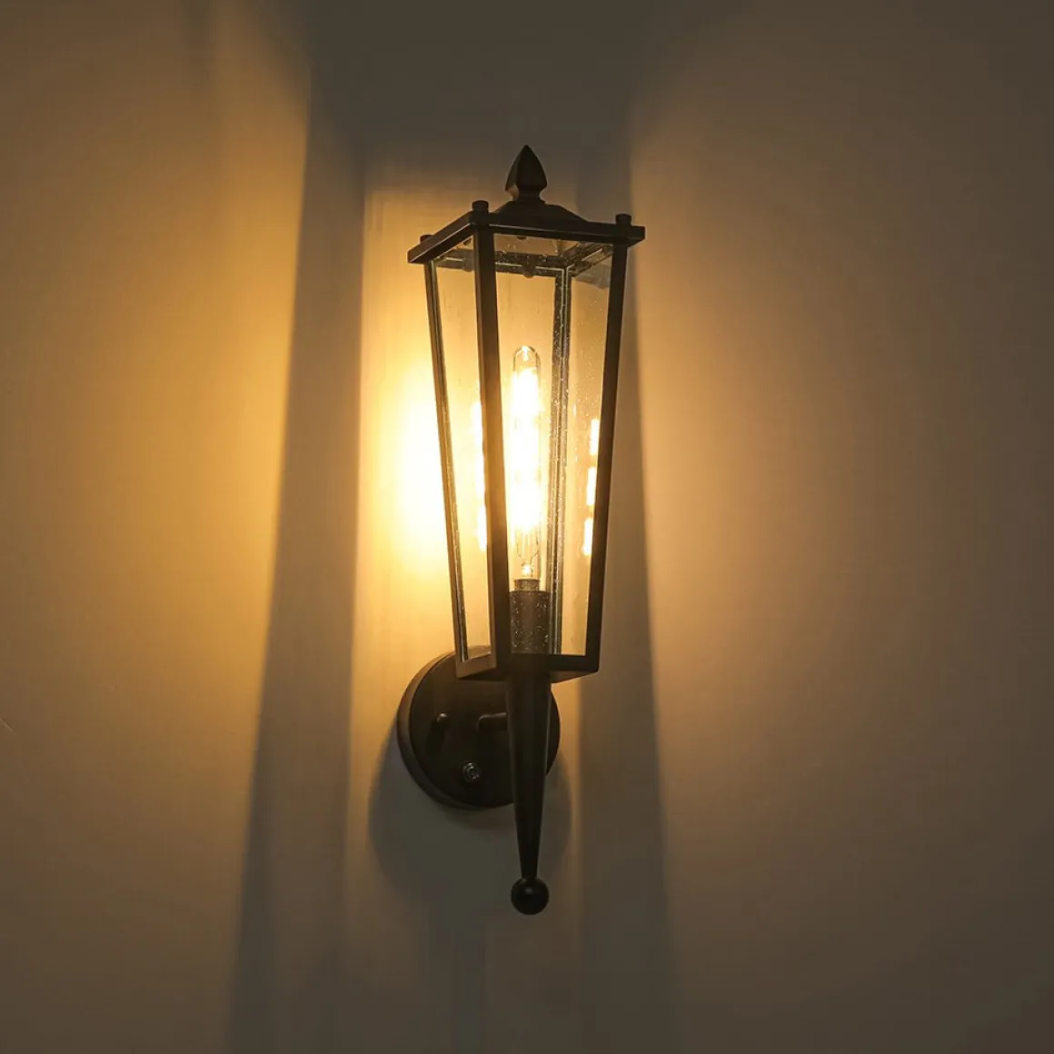 IP23 Black Manor 1-Light Lantern Outdoor Wall Sconce