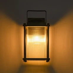 IP23 Black Ribbed Glass Square Outdoor Wall Lantern
