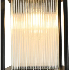 IP23 Black Ribbed Glass Square Outdoor Wall Lantern